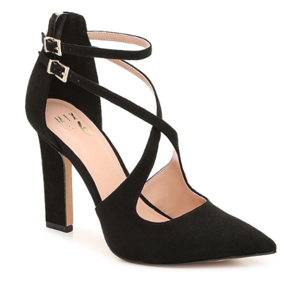 Black Suede Heels - Pointed Toe With Ankle Strap